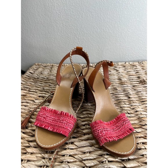 J.‎ Crew Women's Raffia Ankle-Tie High Heel Sandals Bohemian Fringe Boho 8.5 - Picture 3 of 14